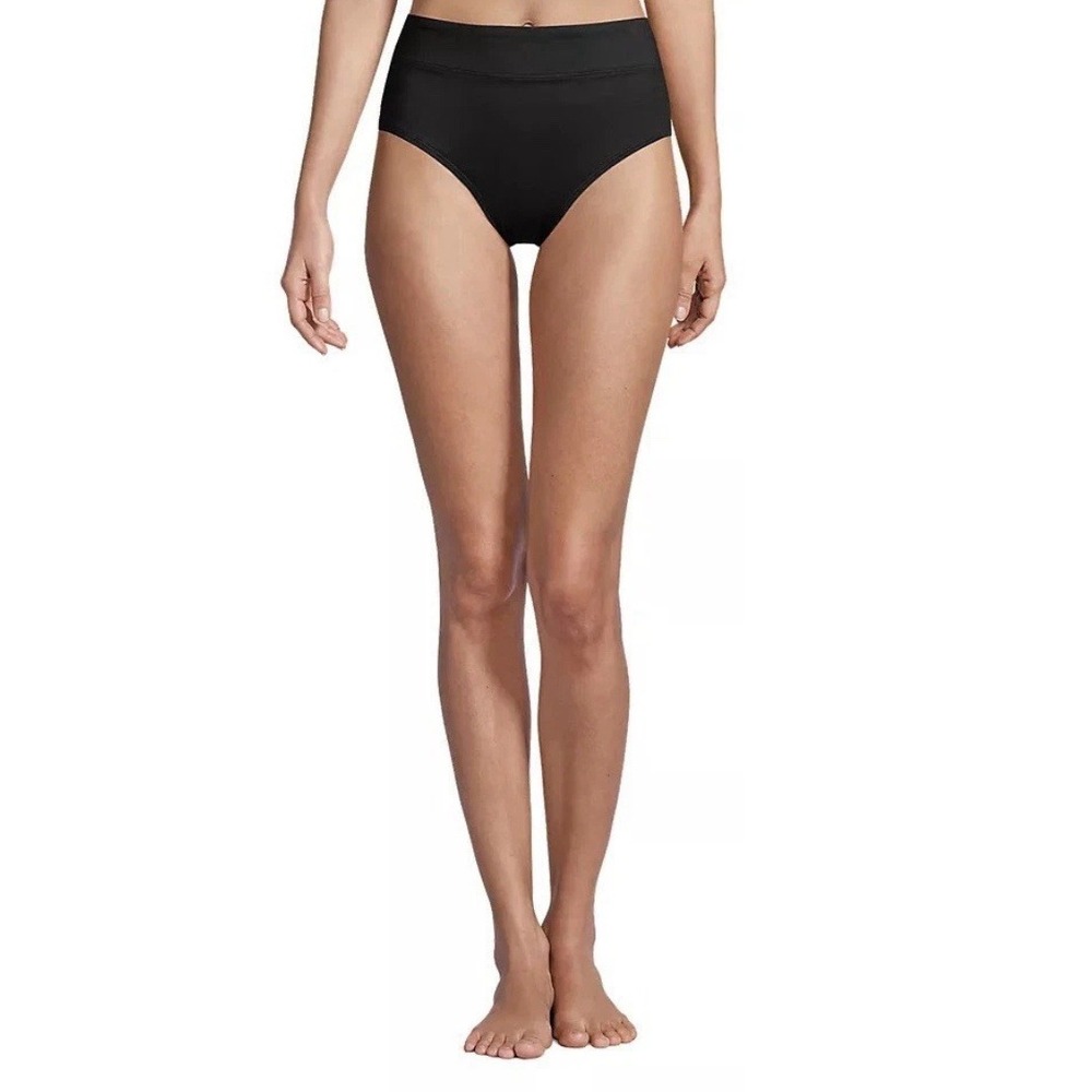 Lands' End Women's Black High Rise Full Coverage Swim Bikini Bottom Size L